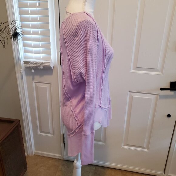 Free People Waffle Knit Ruffle Tunic Womens XS X-Small Lavender Purple Boho - Picture 8 of 11
